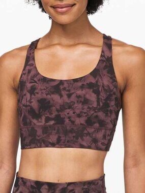 Lululemon Energy Bra Long Line Size 8 Mini Dusk Floral Antique Bark Black